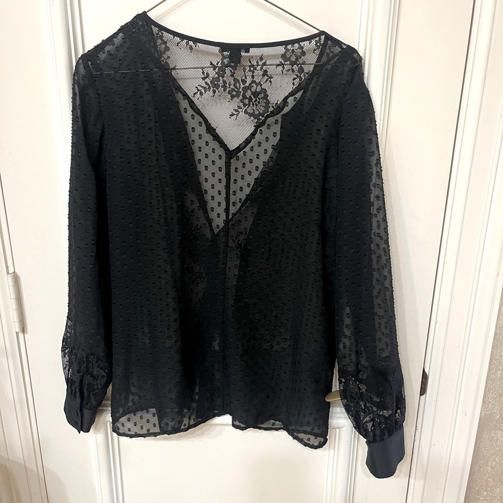Ann Taylor Sheer Black Blouse S